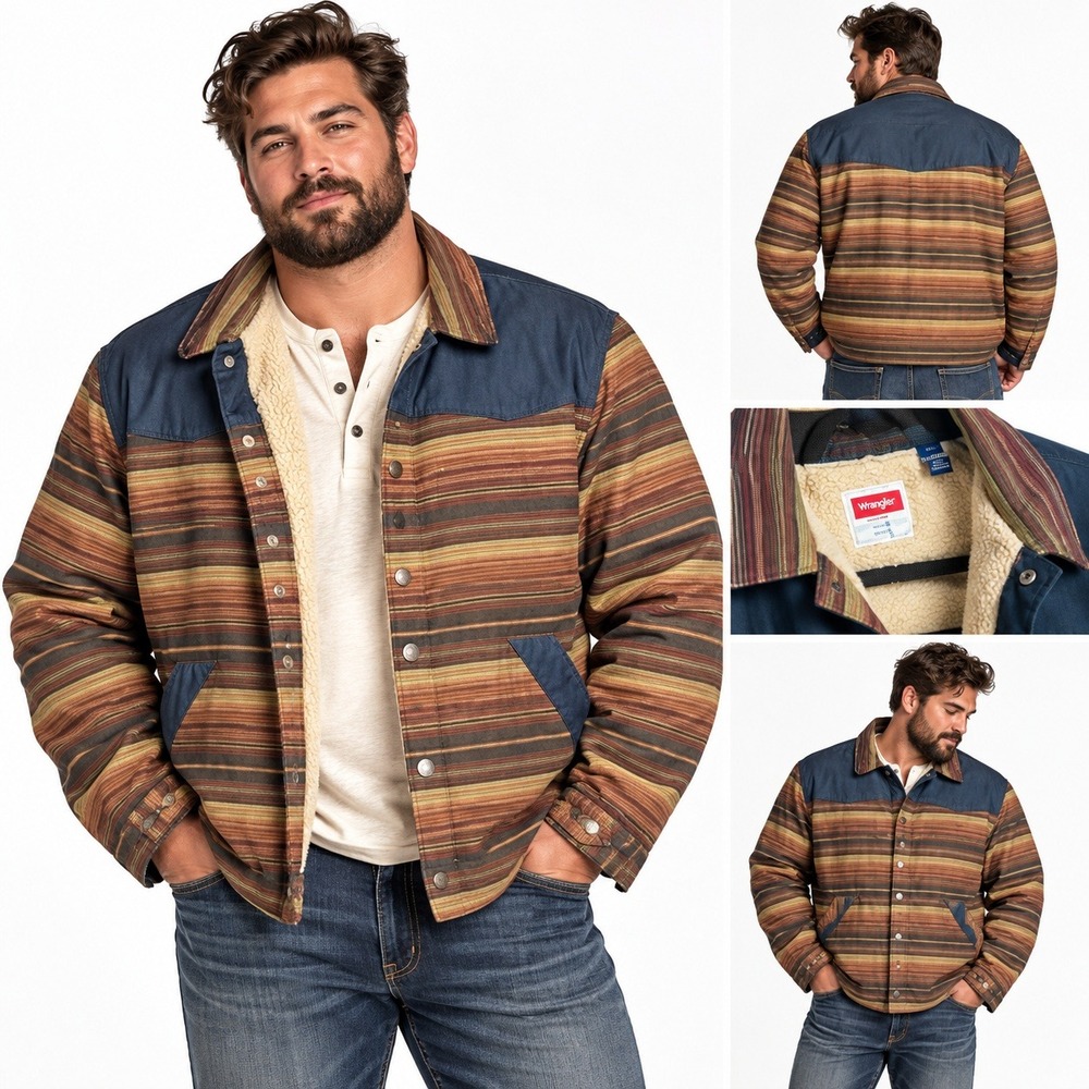 Wrangler Jacket Western Workwear Sherpa Lined Blanket Stripe Southwestern 3XL
